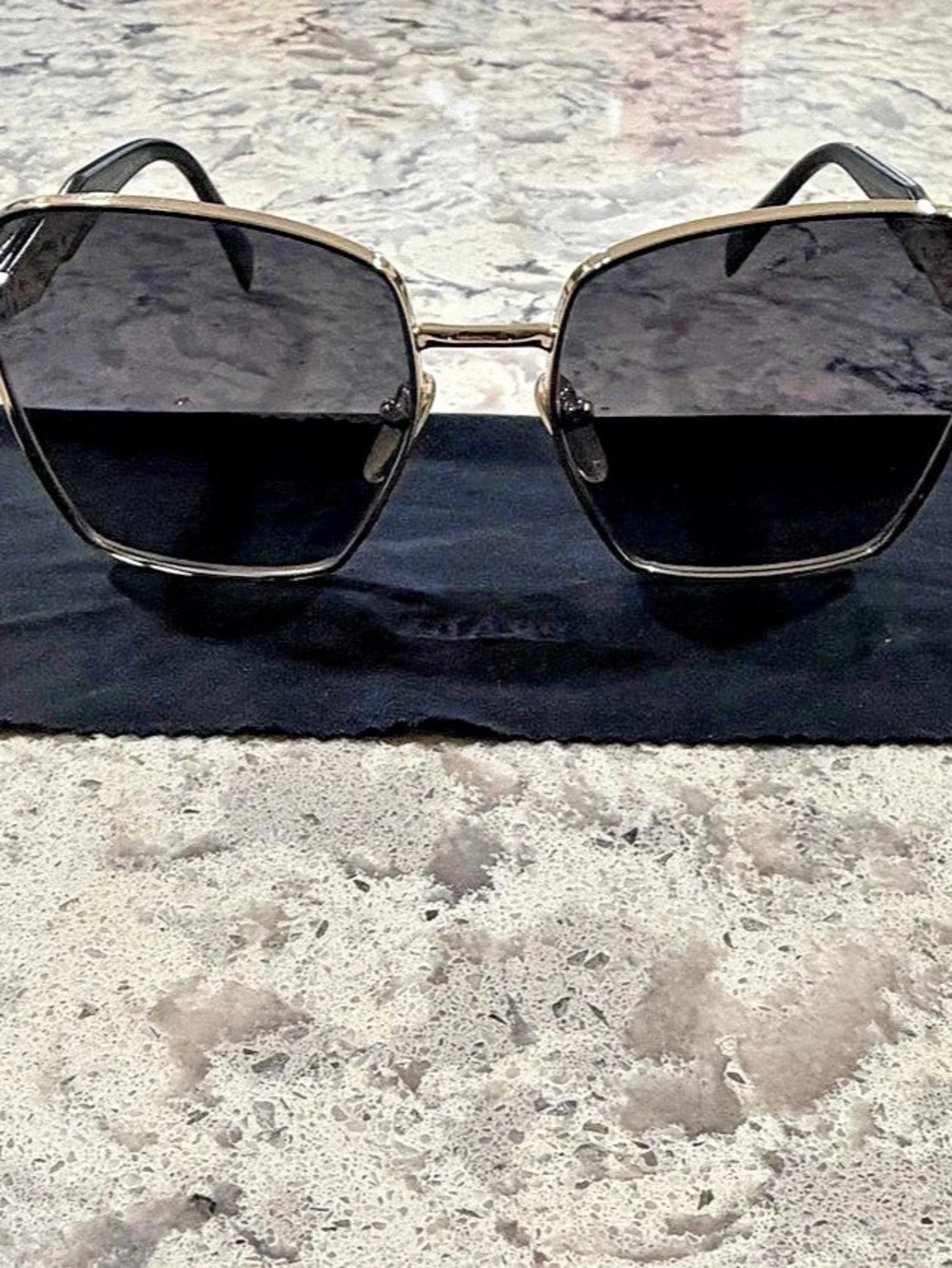 Prada PR 64ZS ZVN-5W1 Square Sunglasses Black & Gold Sunglasses Like New